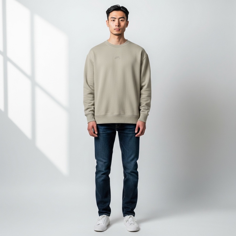 Alphalete Men's Fleece Crew‎ Neck Cotton Blend Pullover Sweatshirt Cream Small